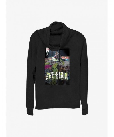 Marvel She Hulk Puzzle Comic Cover Cowl Neck Long-Sleeve Girls Top $15.45 Tops