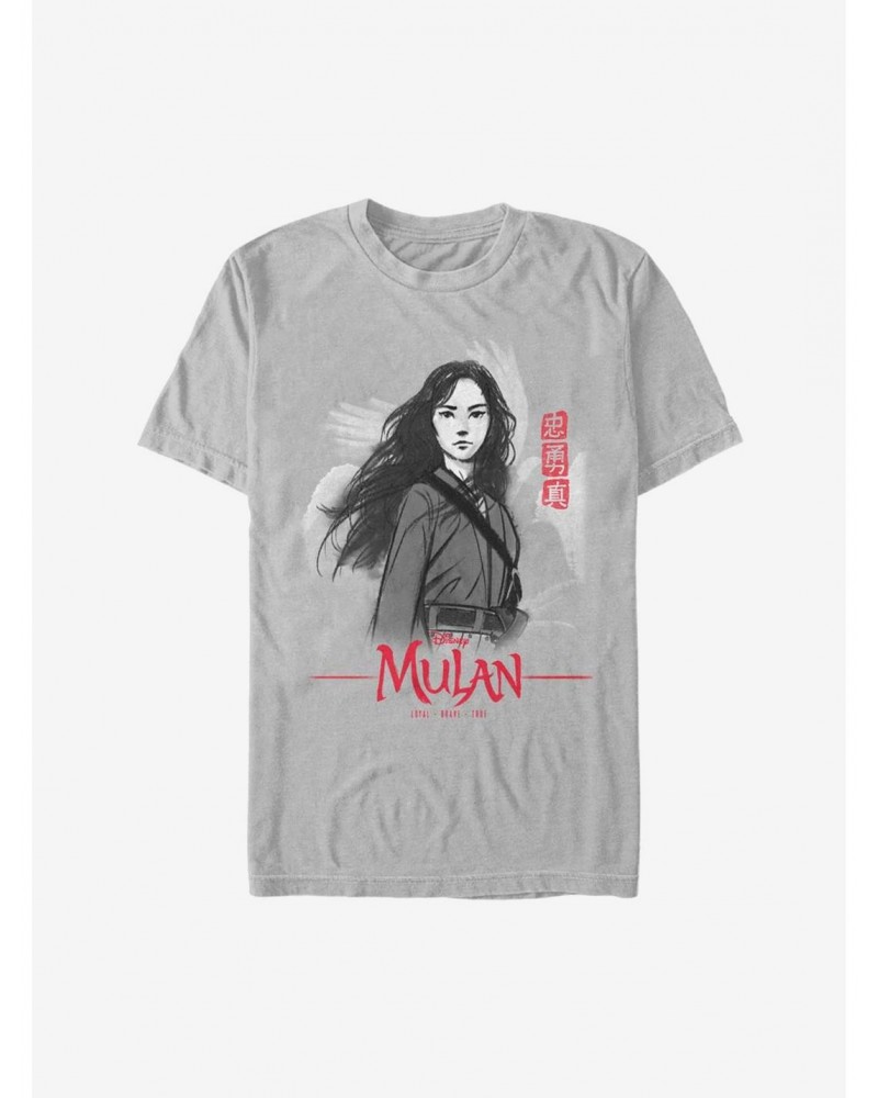 Disney Mulan Live Action Loyal Brave True Charcoal Sketch T-Shirt $7.46 T-Shirts