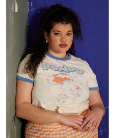 Studio Ghibli Ponyo Vintage Girls Ringer T-Shirt Plus Size $11.62 T-Shirts