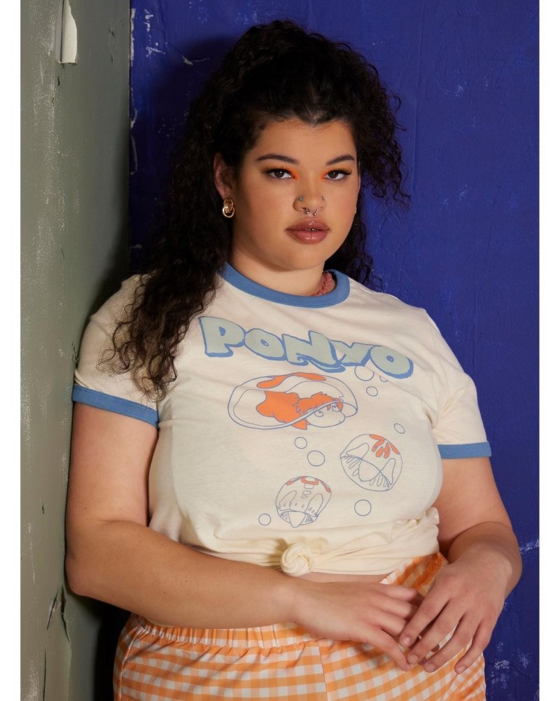 Studio Ghibli Ponyo Vintage Girls Ringer T-Shirt Plus Size $11.62 T-Shirts