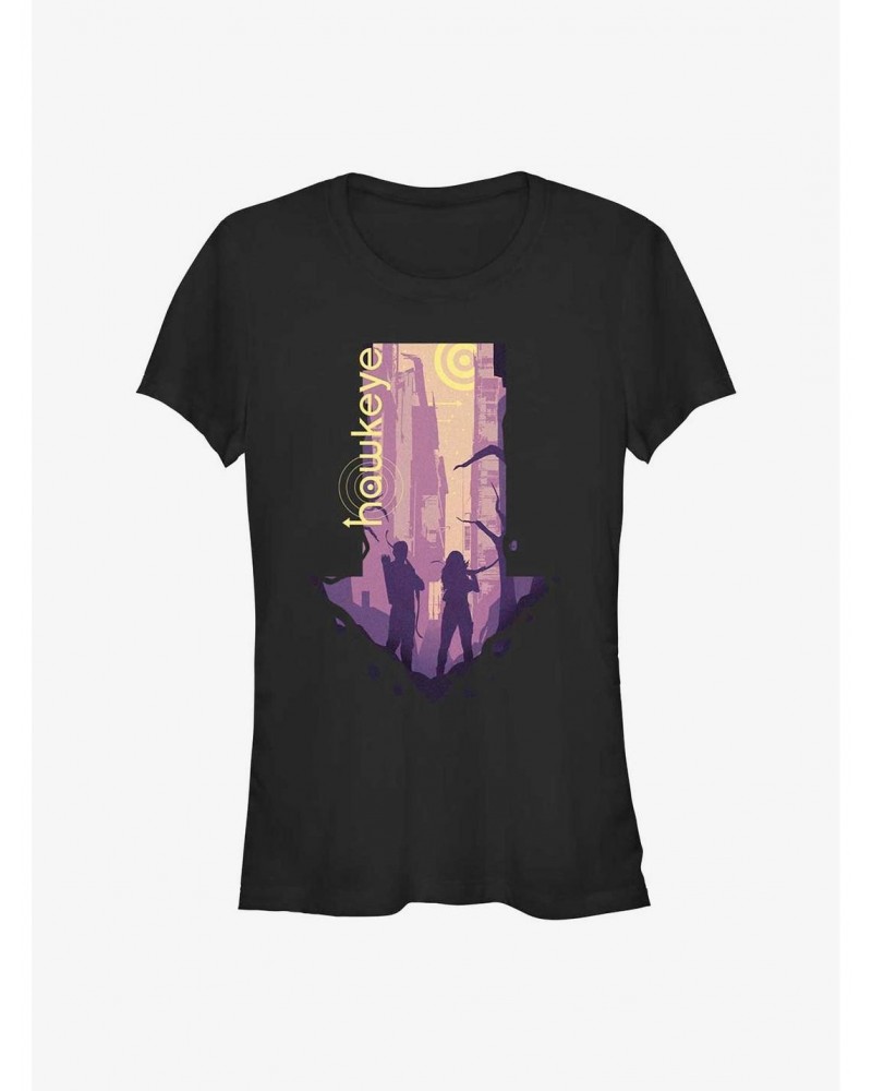 Marvel Hawkeye Cityscape Arrow Outline Girls T-Shirt $9.96 T-Shirts