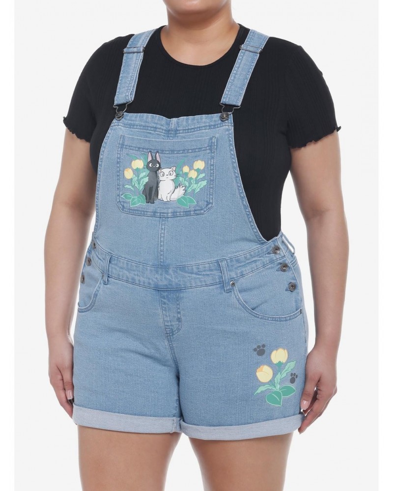 Studio Ghibli Kiki's Delivery Service Jiji & Lily Flower Shortalls Plus Size $20.13 Shortalls