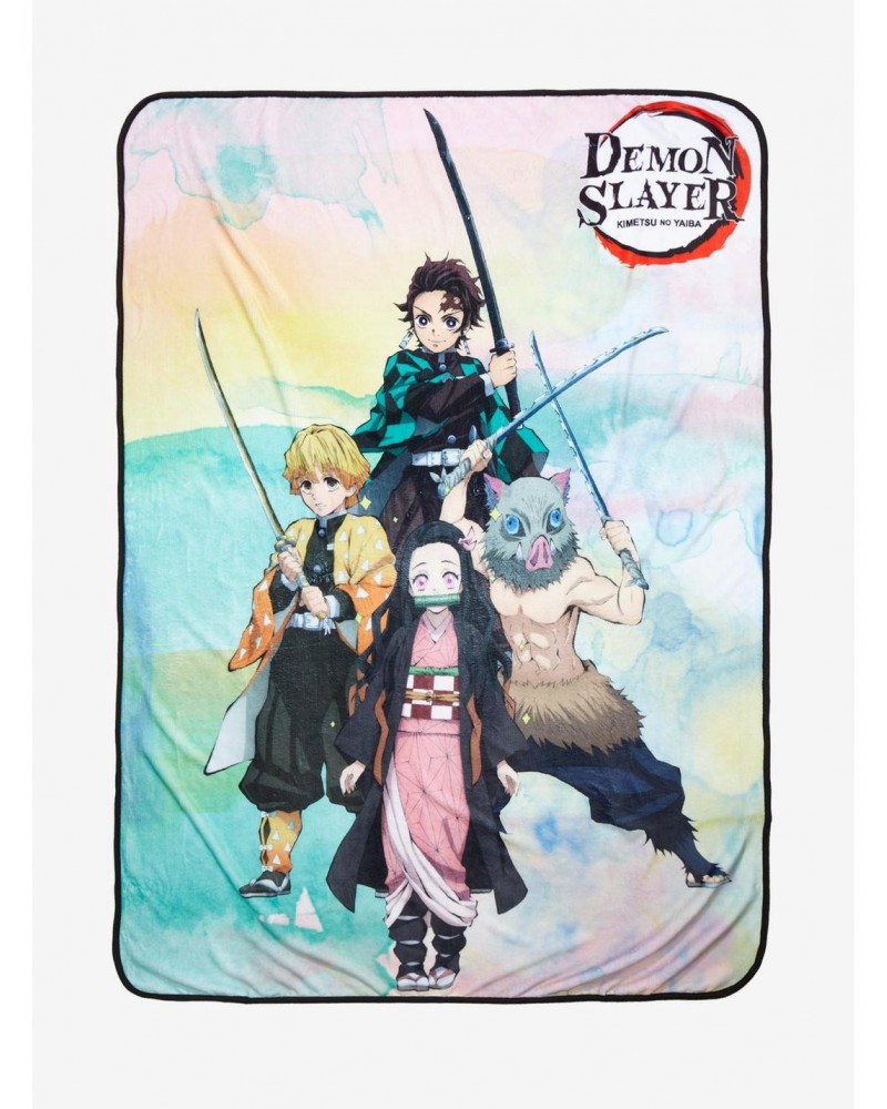 Demon Slayer: Kimetsu No Yaiba Pastel Group Throw Blanket $12.14 Blankets